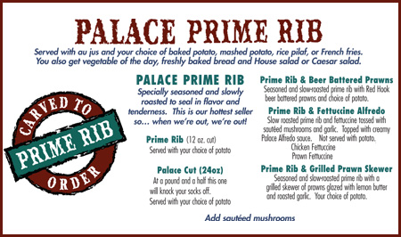 Palace Dinner Menu